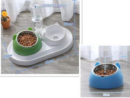 Stainless steel pet bowl with 15° tilt for cervical spine health, available in multiple colors