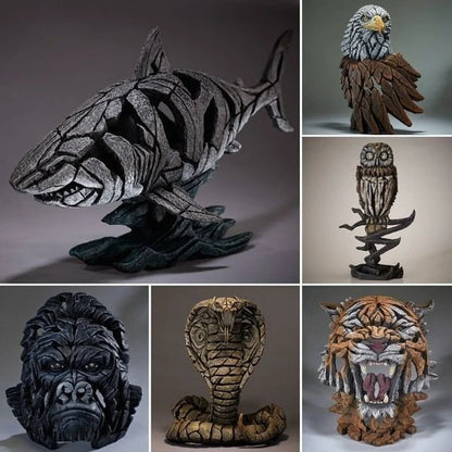 Hand-painted resin animal sculpture in shark, lion, or chameleon design