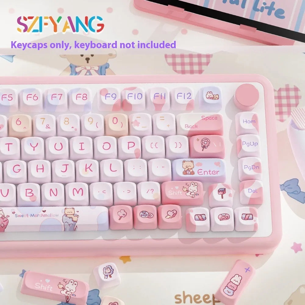 Sweet Cotton Candy coloured  profile PBT plastic keycap set for mechanical keyboards, shown in a full 120-key layout.