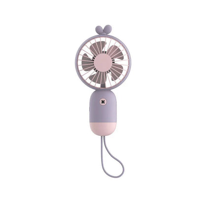Handheld portable mini fan in green, pink, purple, or white, made from ABS and silicone with 500mAh battery