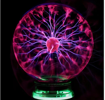 Plasma lightning ball with colourful electrostatic patterns inside 6-inch glass sphere responding to touch