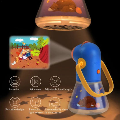 Multifunctional children's night lamp with story projector, blue color, durable plastic construction