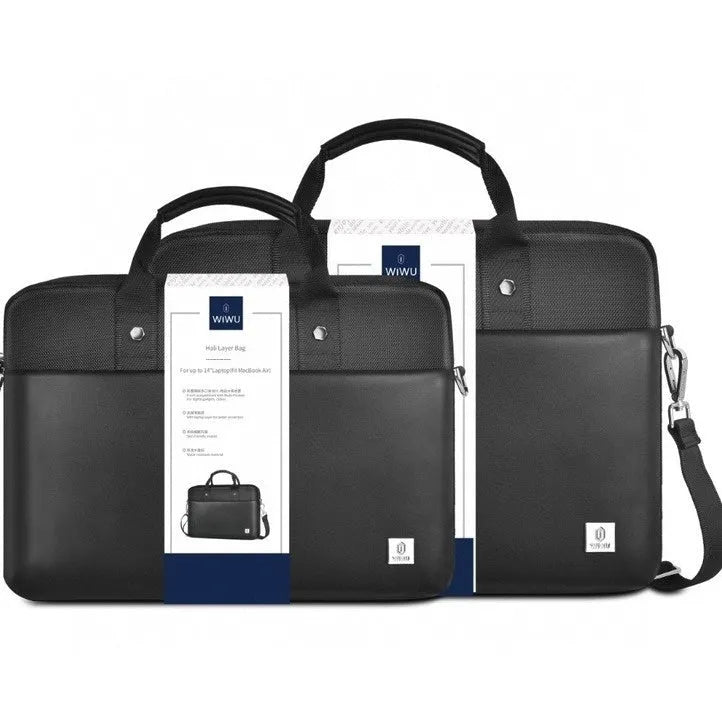 Black Oxford cloth laptop handbag with multiple pockets, lock, and separate computer compartment for 14-inch or 15.6-inch devices