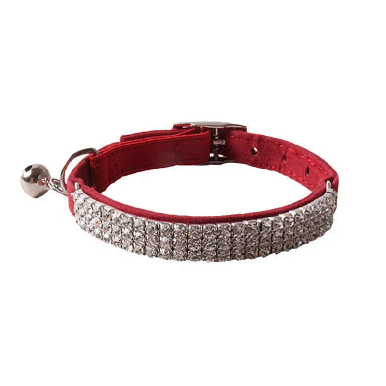 Flannel elastic buckle cat collar with gang drill pattern in six colour options, measuring 1.0cm wide by 28cm long