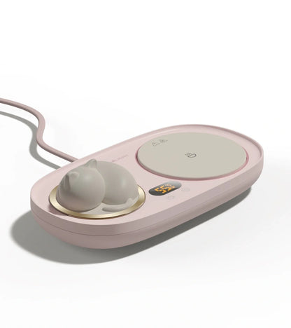 Green portable coffee mug warmer with touch controls and 100mm heating surface for office desks