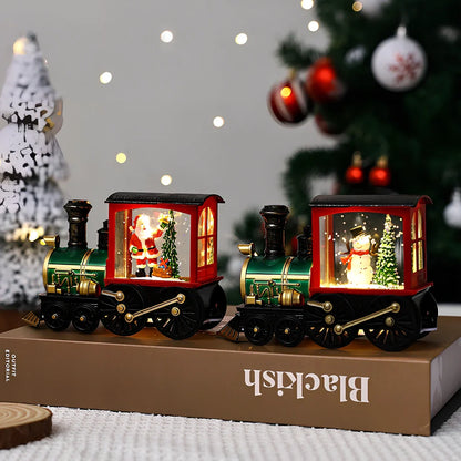 Christmas train night lamp with tree design measuring 13x5x8.8cm in painted or brushed gold finish