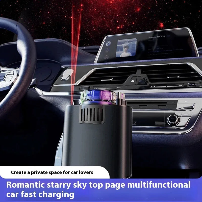 120W Super Fast Charge Car Charger with Starry Sky Aromatherapy Spray, Dual Type-C Cigarette Lighter Adapter, Universal for Huawei and Apple, Wired Charging, 45W Maximum Output Power