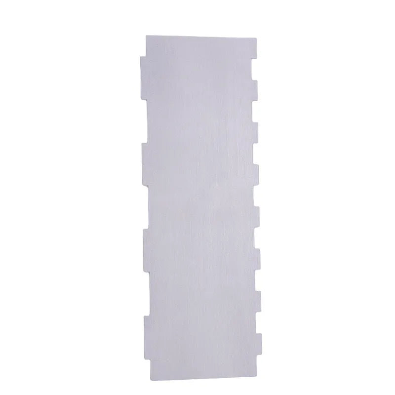 Stainless steel cream scraper with polygon patterns for cake decorating showing six different texture options