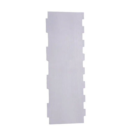 Stainless steel cream scraper with polygon patterns for cake decorating showing six different texture options