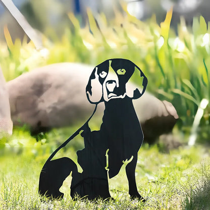 Metal dog silhouette garden decoration showing breed outline on iron background for outdoor display