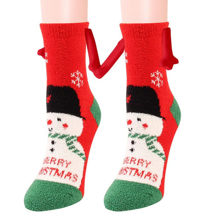 Christmas couple socks with magnetic connection feature and 3D animal patterns