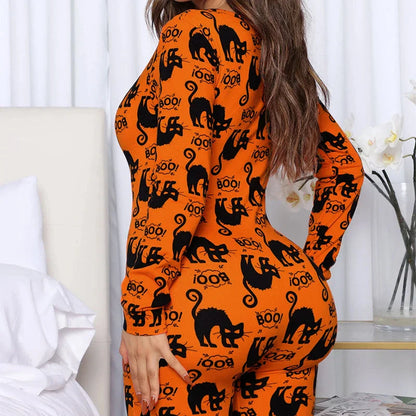 Spooktacular Halloween jumpsuit with unique printed design and relaxed, comfortable fit