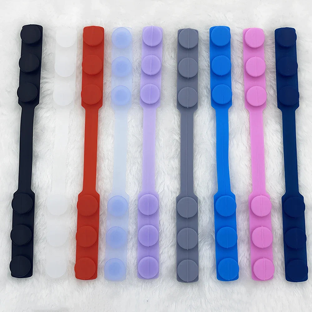 Silicone mask extension strap showing 1.5cm width and colour options including transparent