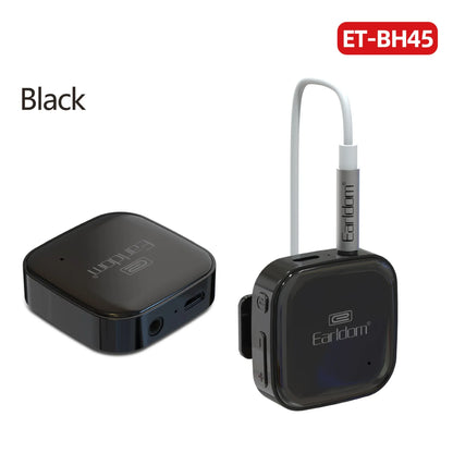 Bluetooth audio receiver with lavalier clip for running headphones in black, grey, or red
