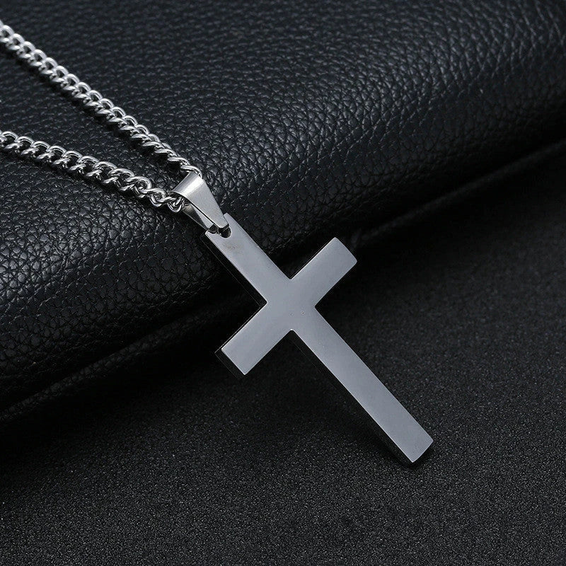 Stainless Steel Cross Pendant Necklace for Men - Available in Black, Silver, and Gold