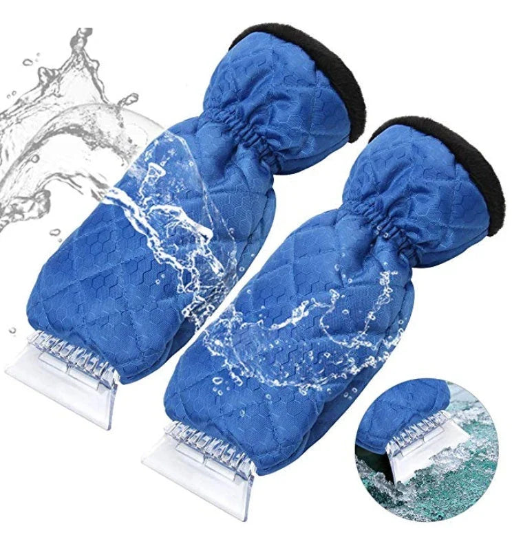 Dual pack of blue car ice scrapers with grooved shovel heads for efficient snow and ice removal