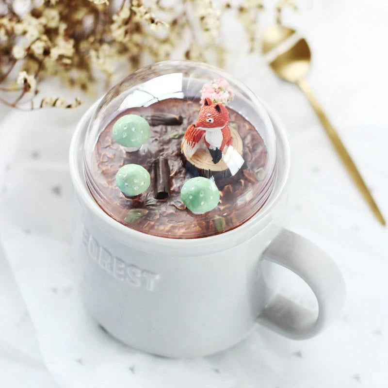 Ceramic Micro Landscape Milk Cup with embossed letters and colorful animal motif