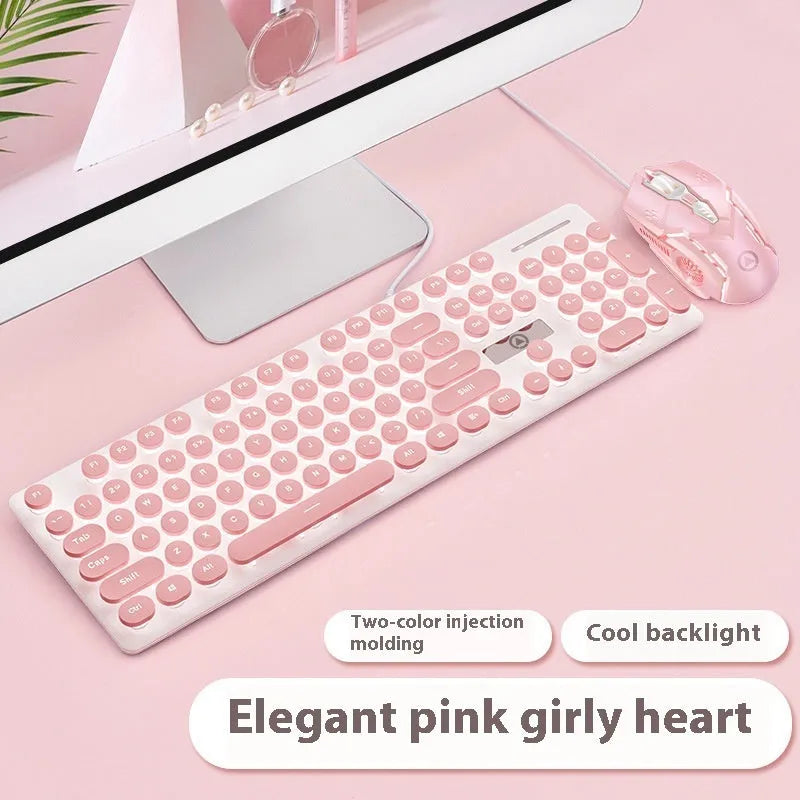 Punk mechanical feel keyboard with backlight in mint green, pink, or black blue light colours, measuring 44cm wide