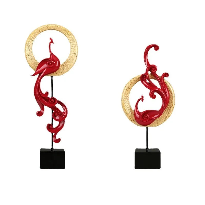 European-style phoenix ornament craft in synthetic resin with intricate detailing, available in festive red, rose gold, or elegant silver finishes