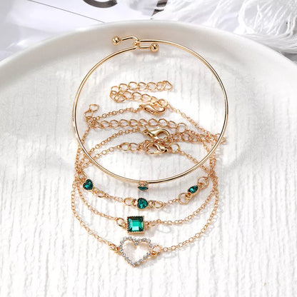 Vintage Inlaid Lvzuan Square Bracelet with heart design in HS950 color