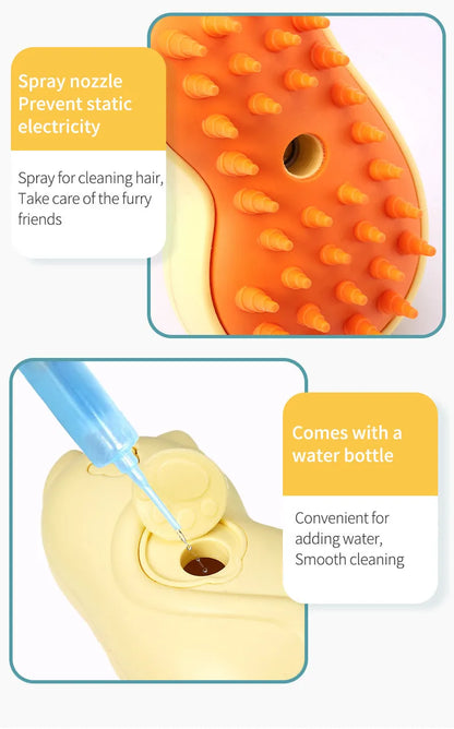 Yellow electric pet grooming brush with silicone bristles for massage and cleaning