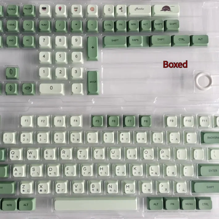 124 PBT keycaps with matcha theme and dye-sublimated legends for mechanical keyboards