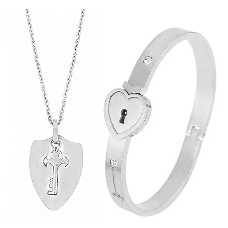 Titanium Steel Couple Love Lock Bracelet and Key Set in various colors