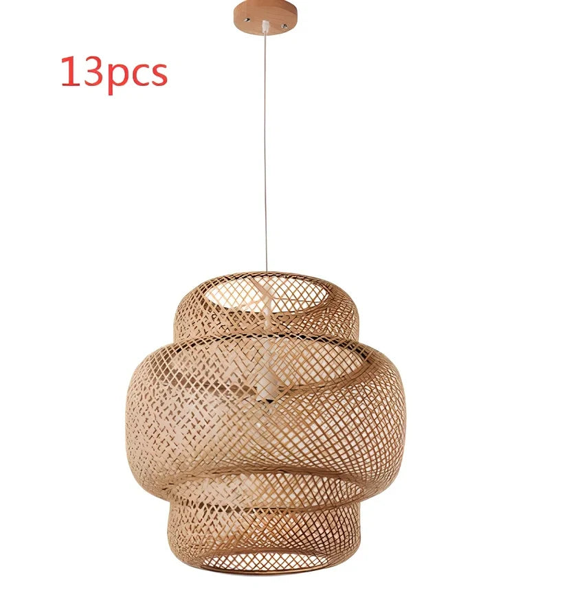 Hand-knitted Nordic bamboo chandelier in brown, 38cm diameter, E27 light source for restaurants and inns