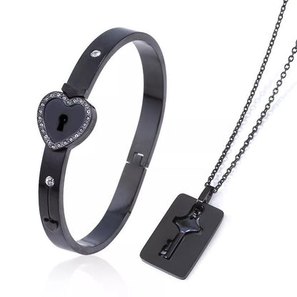 Titanium Steel Couple Love Lock Bracelet and Key Set in various colors