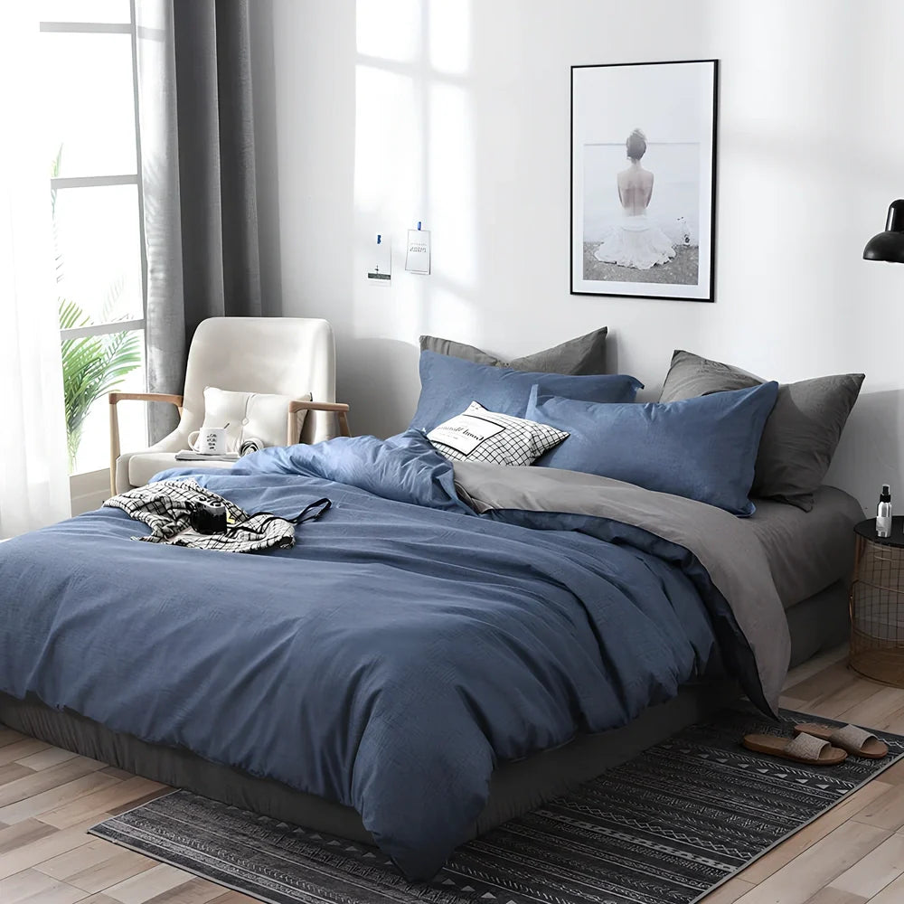 Dark grey diamond velvet bedding set with chitin fibre quilt on UK double bed