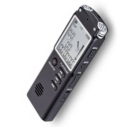 Original USB professional voice recorder with dimensions 3.8 x 1.3 x 0.47 inches, showing microphone inputs and display