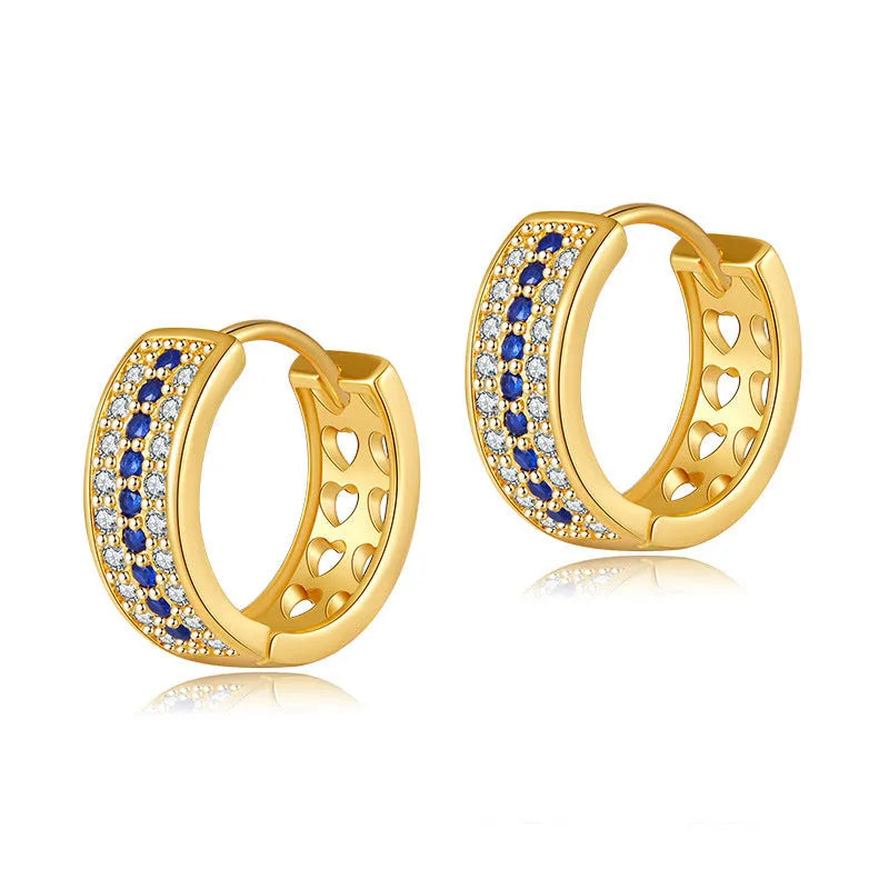 Round geometric women's earrings with 18K gold electroplated finish on copper, secure fastening