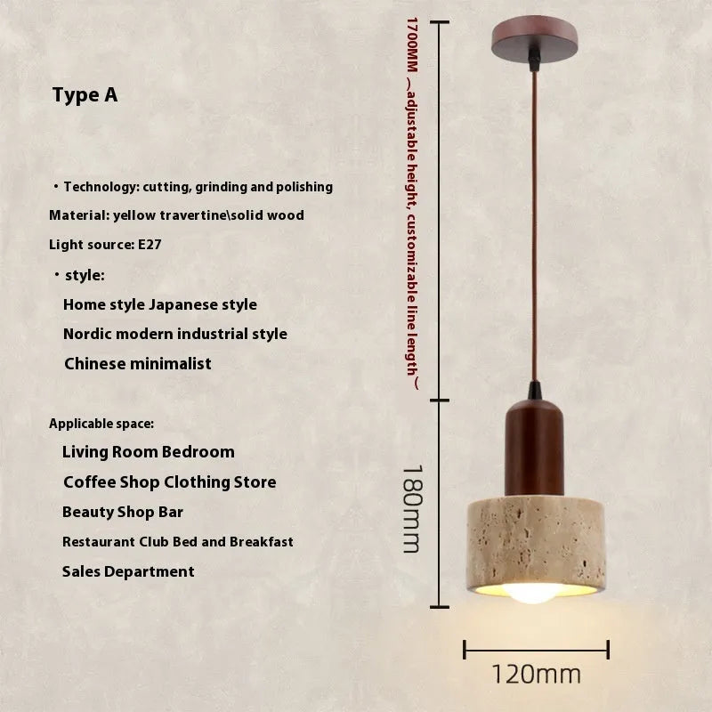 Retro yellow cave stone pendant light with iron body and yellow marble lampshade, hanging wire LED bedside chandelier