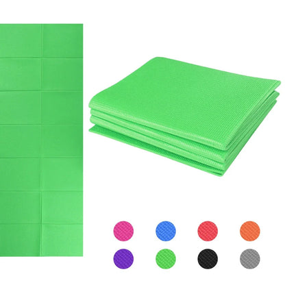 Blue folding yoga mat showing zipper system and handles with 173cm length measurement