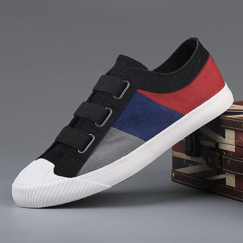 Men's canvas casual sneakers with elastic band fastening and vulcanised rubber sole in multiple colour options