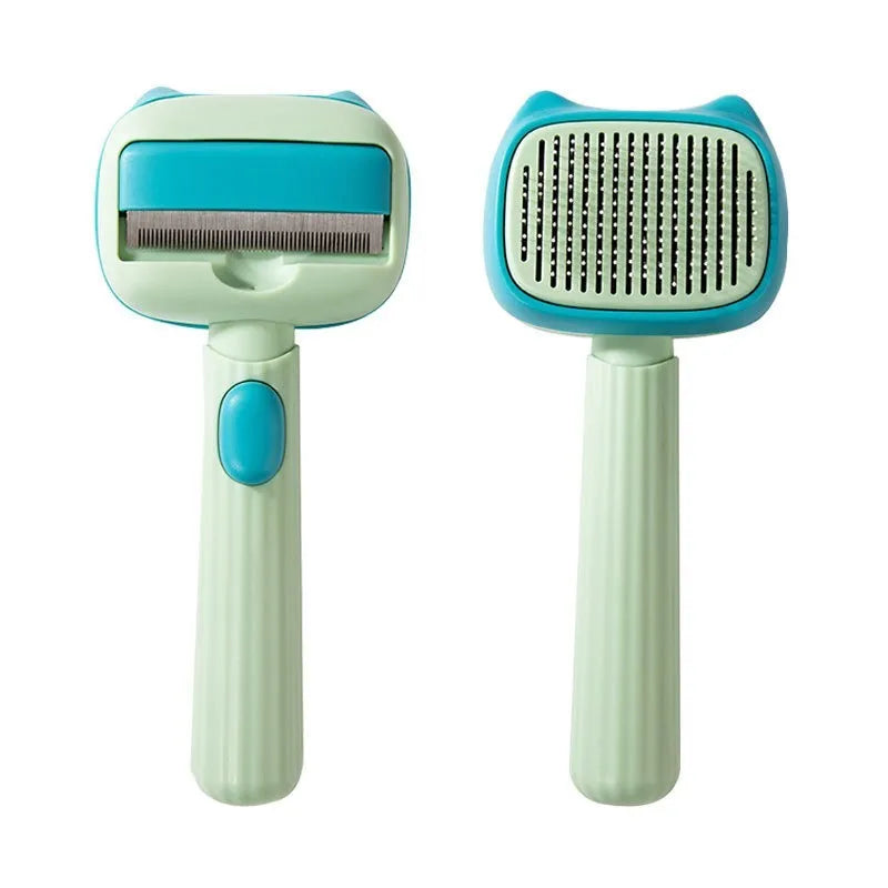 Blue pet grooming brush with deshedding teeth and dematting comb for dogs and cats