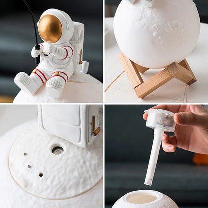 Elegant astronaut figurine with humidifier and night light features, perfect for modern home decor