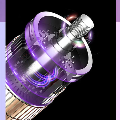 Gradient leafless hair dryer with blue light display and two nozzle attachments