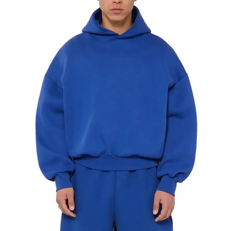 Men's solid colour fleece-lined hoodie with wool lining in pullover style