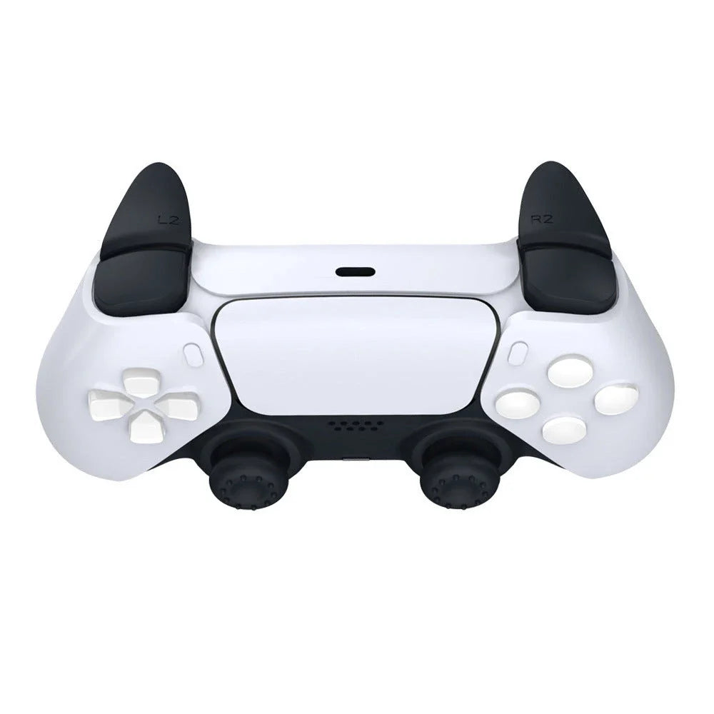 Black silicone grip and trigger covers for PlayStation 5 controller, enhancing comfort and durability