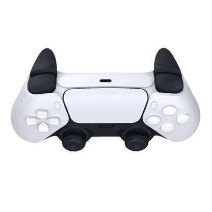 Black silicone grip and trigger covers for PlayStation 5 controller, enhancing comfort and durability