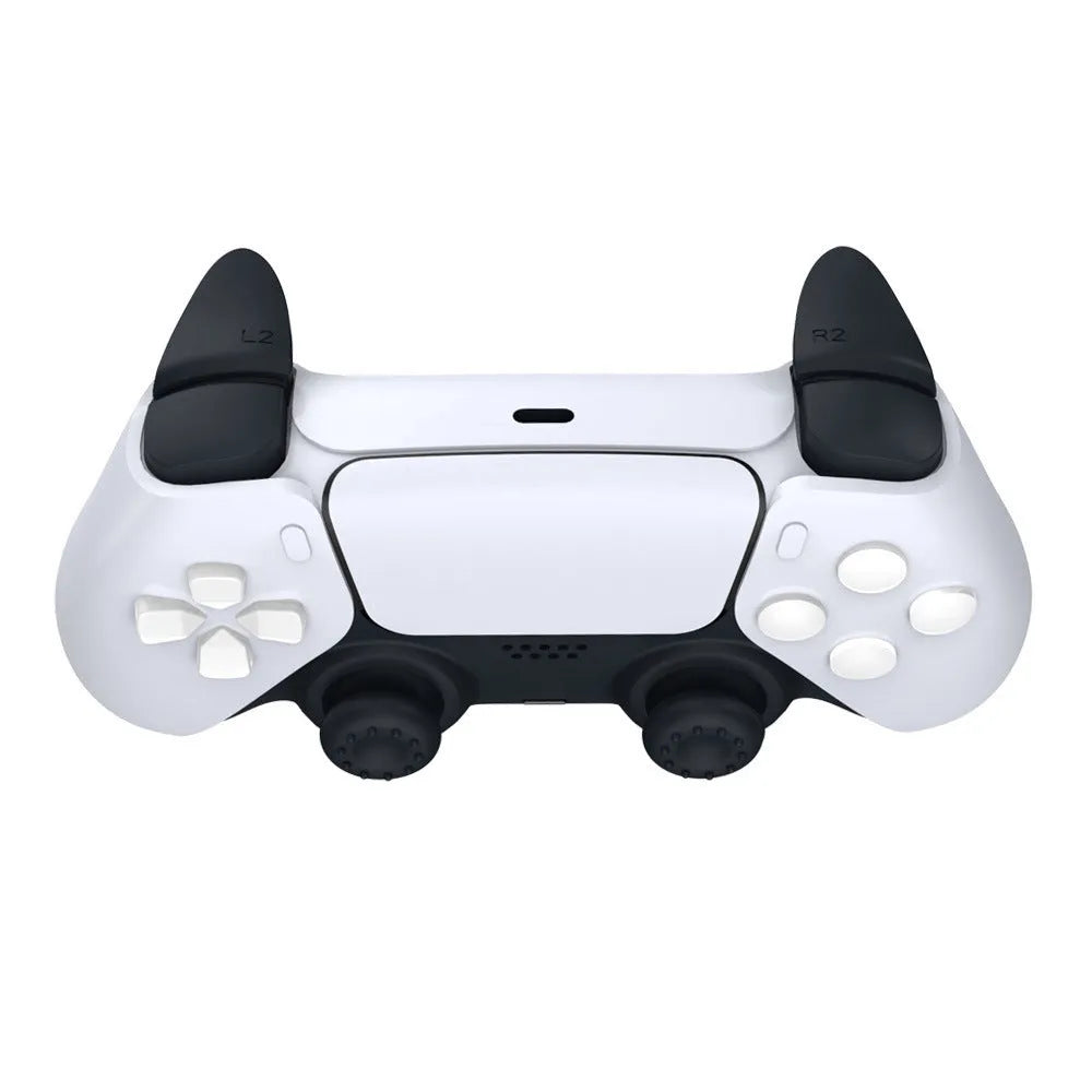 Black silicone thumb grip caps and trigger extenders for Sony PlayStation PS5 controller, 8-piece set