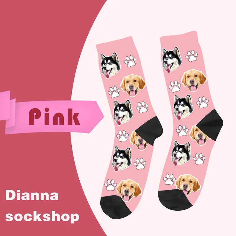 Personalised photo socks with customised graphics, mid-calf tube socks for men women and youth, made from breathable polyester with printed cartoon designs, ideal for autumn wear and personalised gifts