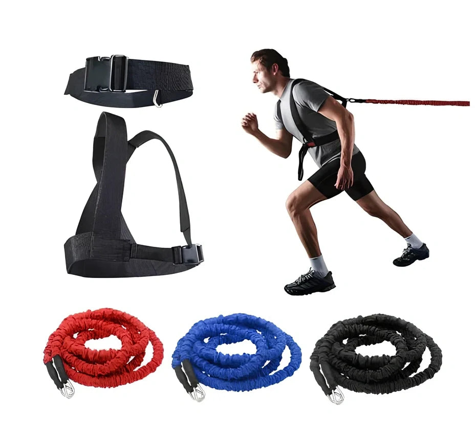 Red and black double resistance band with hook attachments for explosive force training