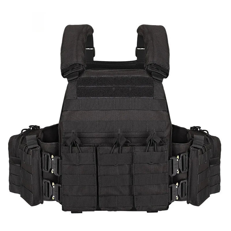 Polyester men's camouflage tactical vest for outdoor training and shooting sports in army green colour