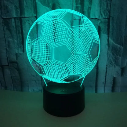 3D colour-changing football night light with 87mm ABS base, USB cable, and remote, projecting in 7 hues