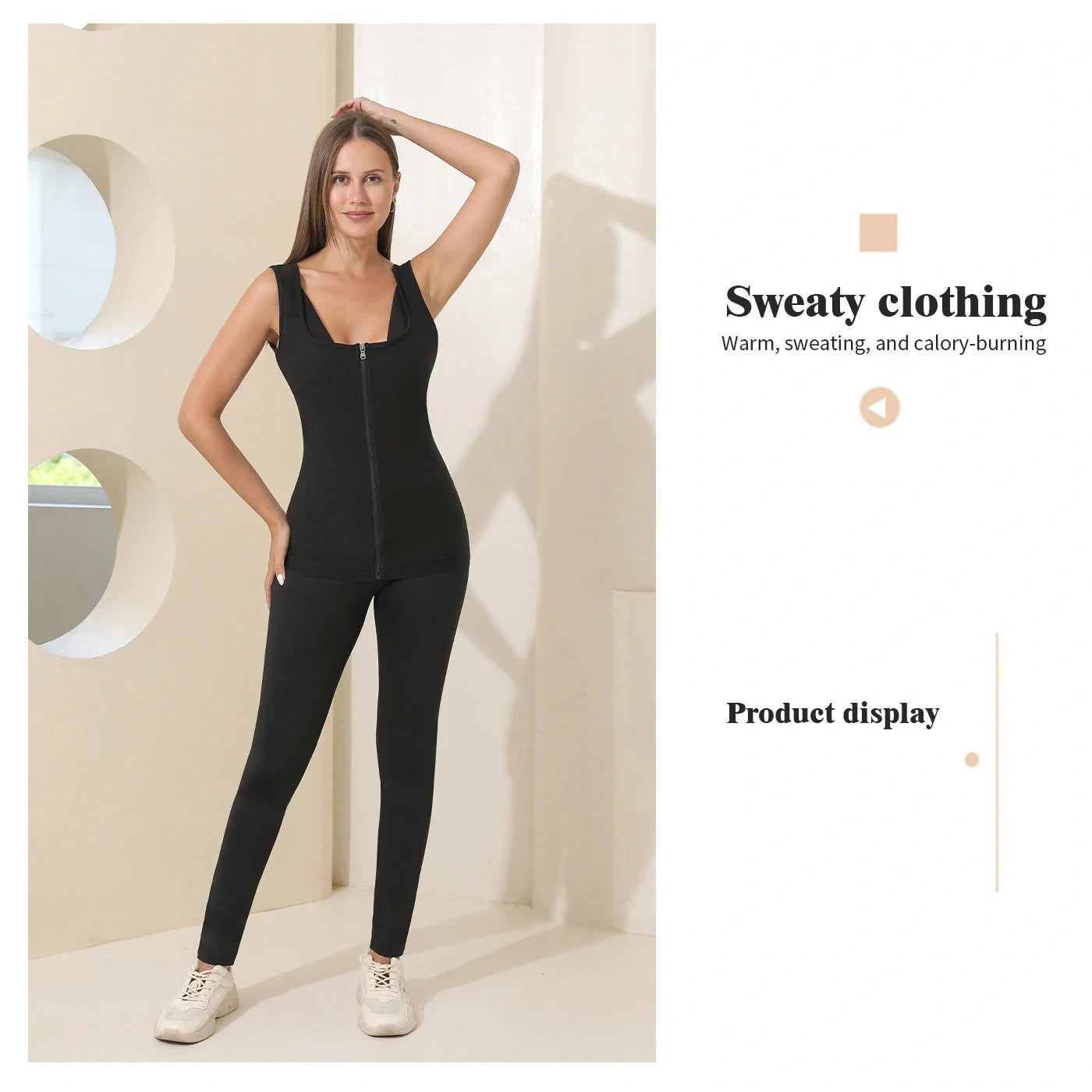 Women's black zip vest shapewear storm sweatshirt with adjustable design for comfort and style.