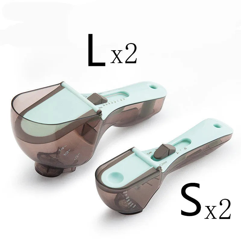 Orange and blue digital measuring spoon set showing measurement units and ergonomic handle.