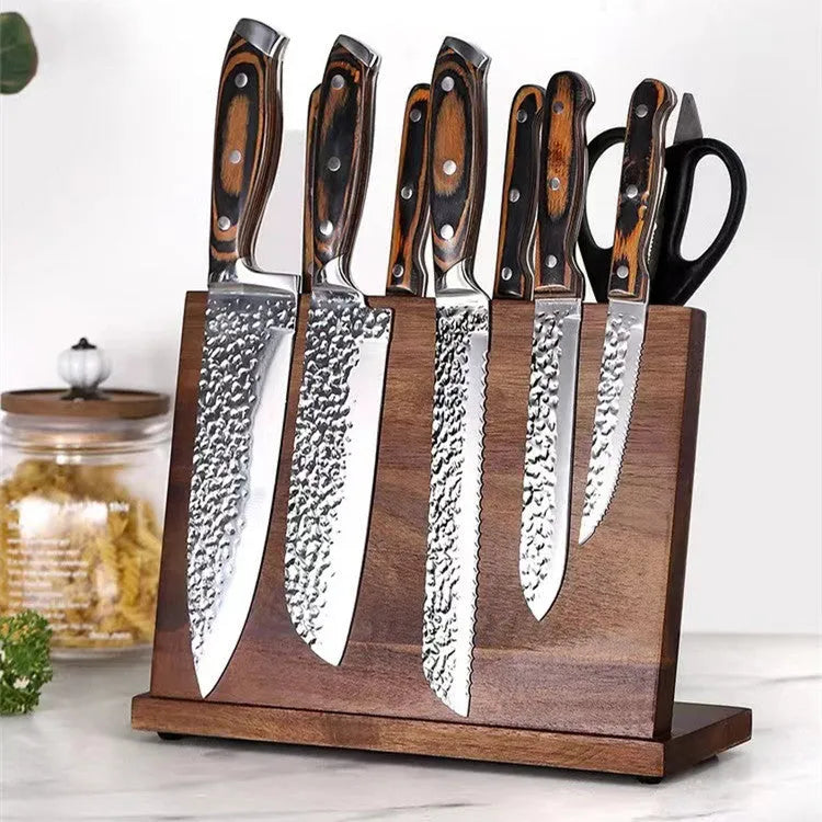 Solid wood magnetic knife holder in natural wood colour, wall mounted kitchen storage rack for knives