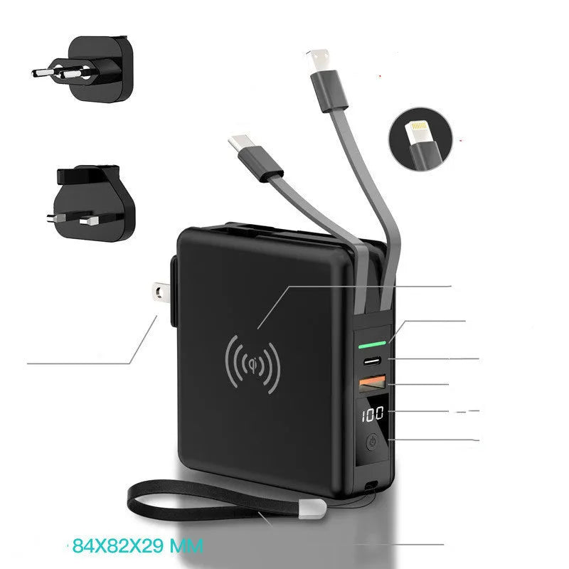 Super QI Wireless Charging Treasure PD20W Fast Power Bank showing integrated plug design and wireless charging surface